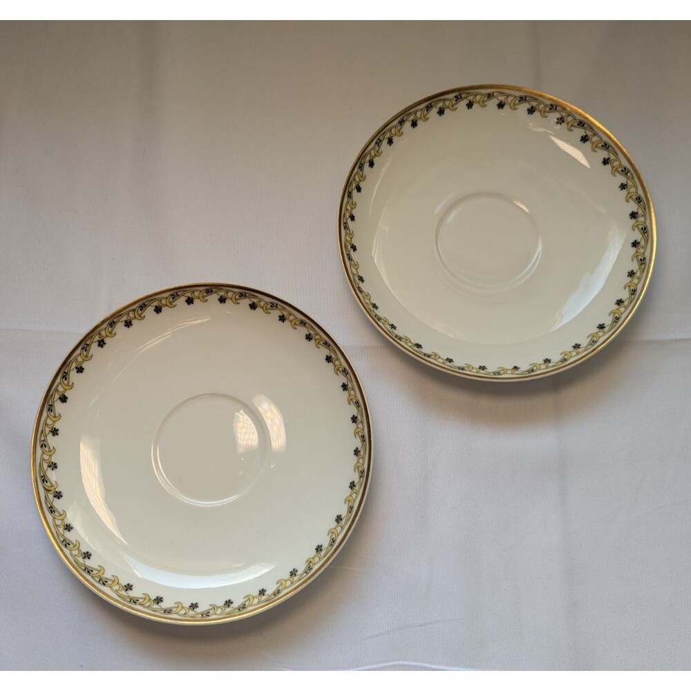 Vintage Haviland & Co Limoges France Small Saucer Black Flower Yellow Scroll (2)